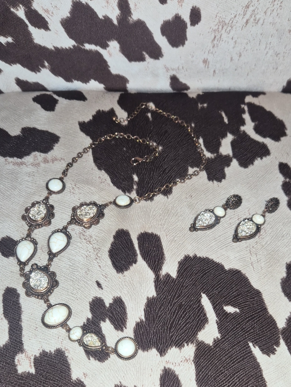 🤠⚡️🩵White Stone Boho Earring & Necklace SET